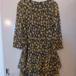 Promod Long Sleeve Floral Dress in Yellow and Black